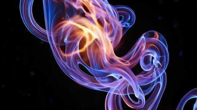 Abstract swirling colorful smoke in motion against a black background in high definition