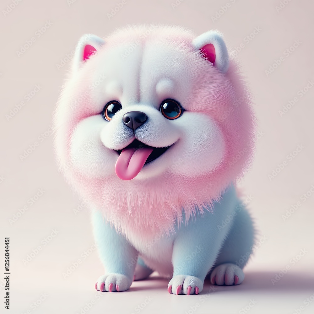 Aufkleber fluffy pup of the plastic shiny style on a solid background of this image. a cute image is done in p
