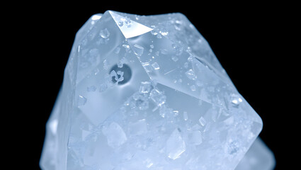 Obraz premium Ice Crystal Close-up: A mesmerizing close-up shot reveals the intricate details of an ice crystal, showcasing its multifaceted structure and subtle textures.