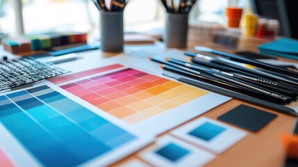Color Palette and Artist's Tools on a Designer's Desk