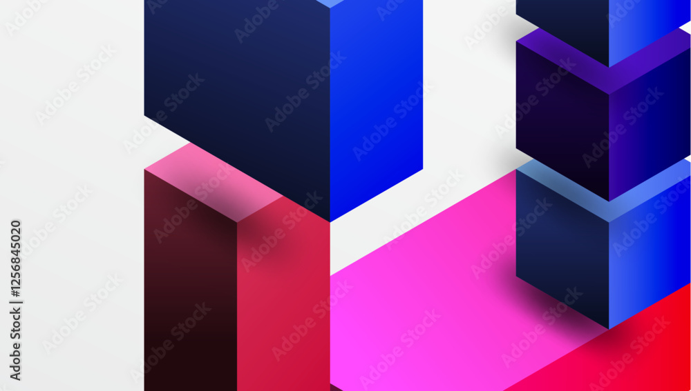 Poster Sleek abstract design featuring isometric 3D blocks in a clean, modern composition. Perfect for tech-inspired themes, with vibrant colors and geometric precision