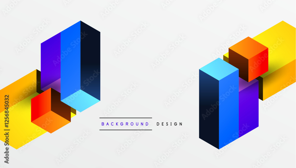 Poster Sleek abstract design featuring isometric 3D blocks in a clean, modern composition. Perfect for tech-inspired themes, with vibrant colors and geometric precision