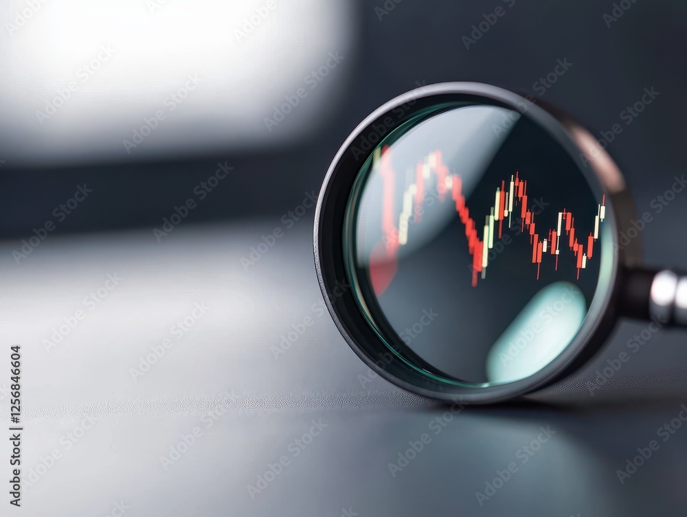 Poster goals successful risk investor magnifying glass focusing on financial data with a graph display in t