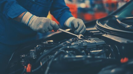 Hands-on Mechanic Working on Engine with Tools in Garage