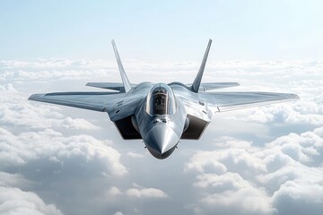 Fighter Jet Soaring Through Blue Sky with Chemtrails and High Detail on Wings and Cockpit