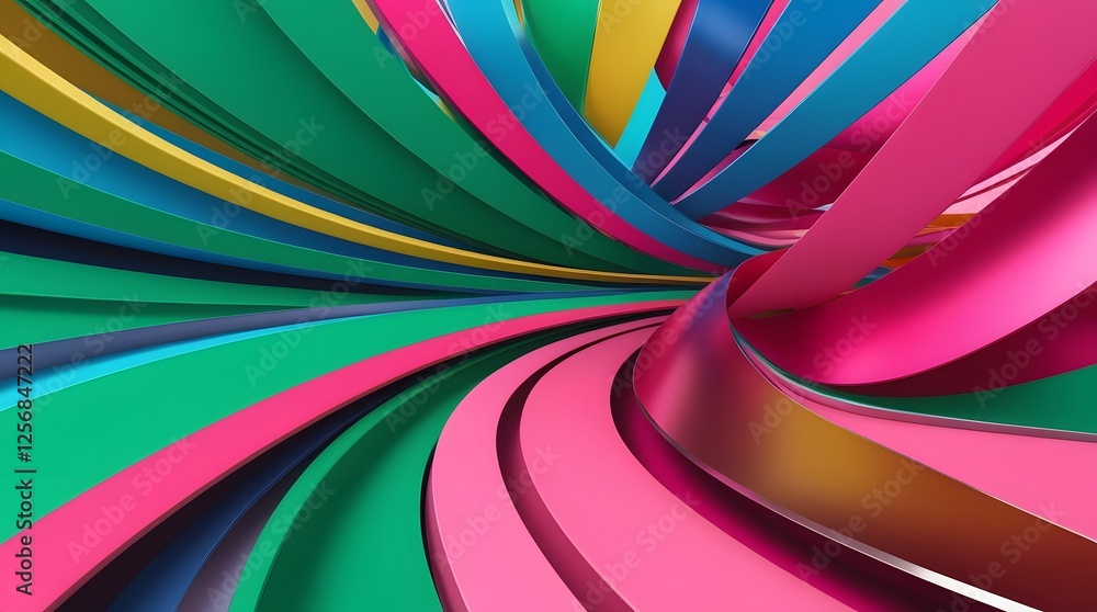 Poster vibrant abstract design with colorful intertwined ribbons creating motion and depth - perfect for mo