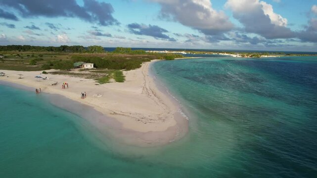 Punta madrisqu&iacute;, los roques, with turquoise water and a sandy beach , aerial view