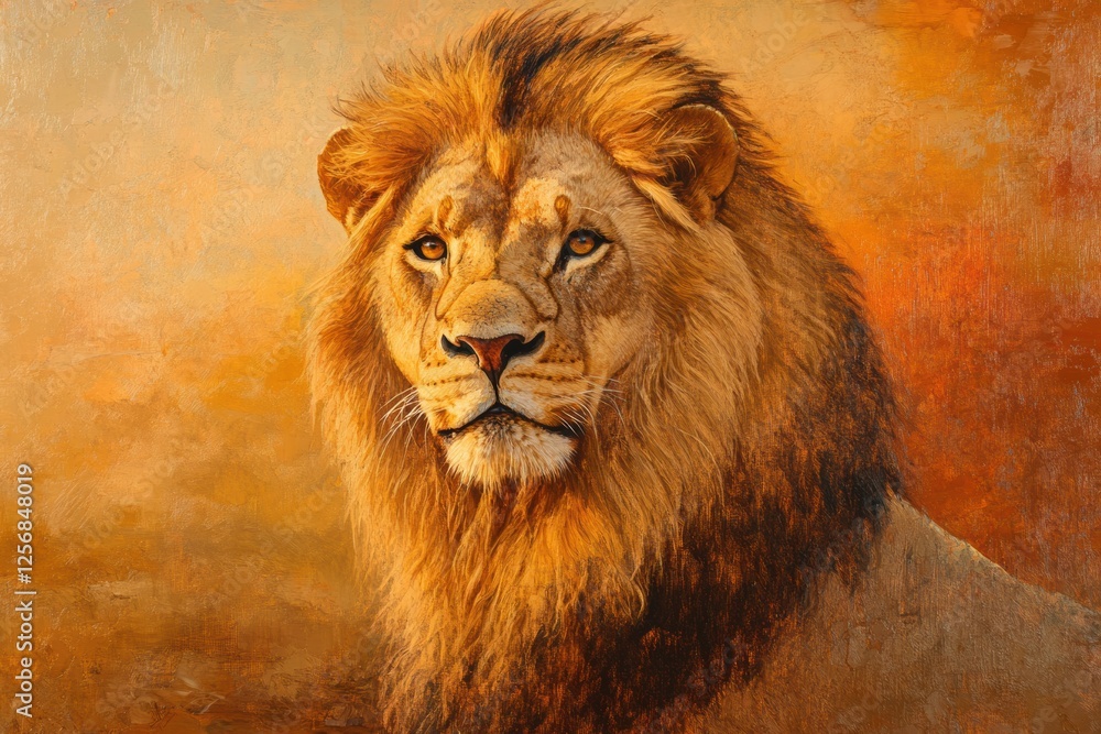 Poster regal lion portrait with golden mane illuminated by sunset light inviting creative text space. gener