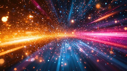 Naklejka premium Abstract burst of colorful light rays and particles creating a dynamic visual effect in space