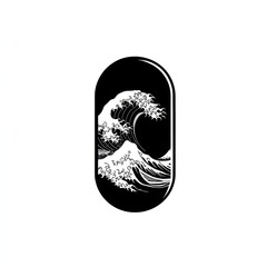 Great Wave Design in Black and White Pill Shape