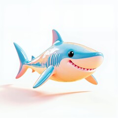 Obraz premium Shark Smiling in Pastel Colors with Vibrant Blue Background and Pastel Colors in Plastic Shiny Style on White Background with Pastel Colored Lighting with a Bright Colored Background and shiny