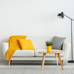 Cozy Living Room with Modern Sofa and Stylish Floor Lamp