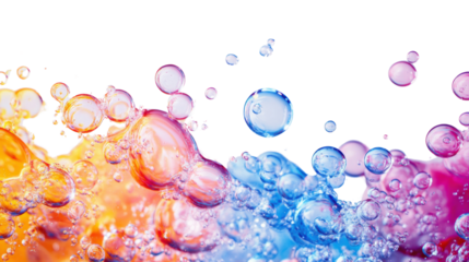 Colorful bubbles floating on transparent background