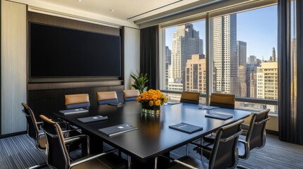 Modern Conference Room with City View: A Luxurious Business Space