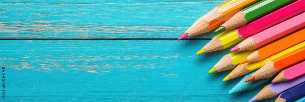 Fototapete Bright wooden desk holds an open notebook and a pencil in a spacious area ready for creative writing and notes. Generative AI