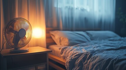 Bedroom Night Scene with a Fan and Soft Light
