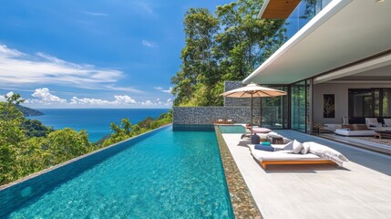 Fototapeta premium Luxury Oceanfront Villa with Infinity Pool - Stunning Tropical Retreat