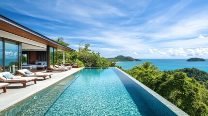 Fototapeta premium Breathtaking Oceanfront Villa with Infinity Pool - Modern Architectural Design