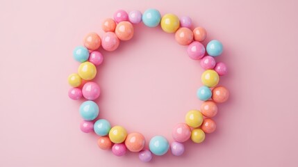 Obraz premium Vibrant Circle of Pastel Candies on a Pink Background