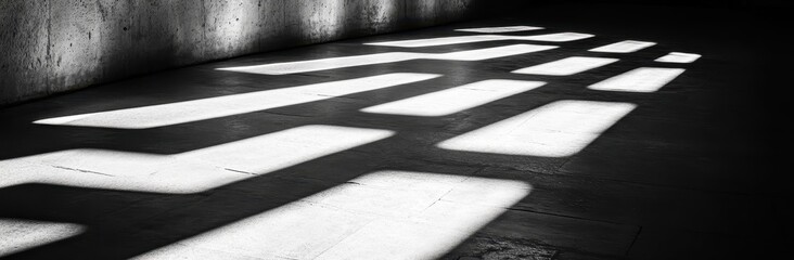 Dramatic Shadow Play of Light on Concrete Floor in Minimalist Architectural Space