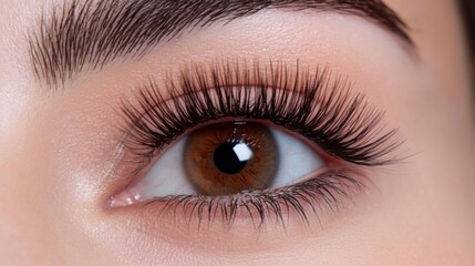 Obraz premium Close-up of a beautiful woman's eye with stunning lashes