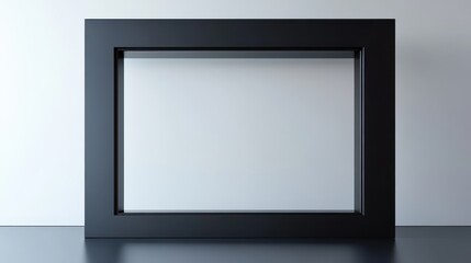 Black frame mockup on white wall. Perfect for showcasing artwork, posters, or product designs.