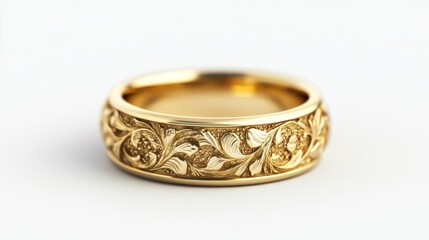 Gold ring with intricate floral carving