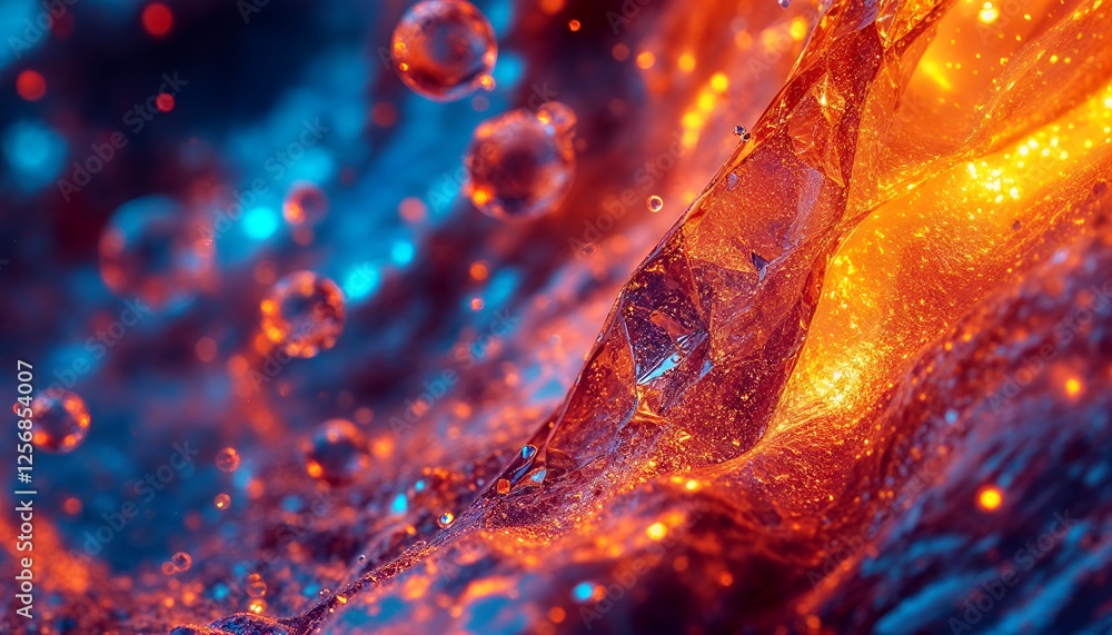 Poster abstract composition with light and bright objects featuring orange and blue colors in a blur style