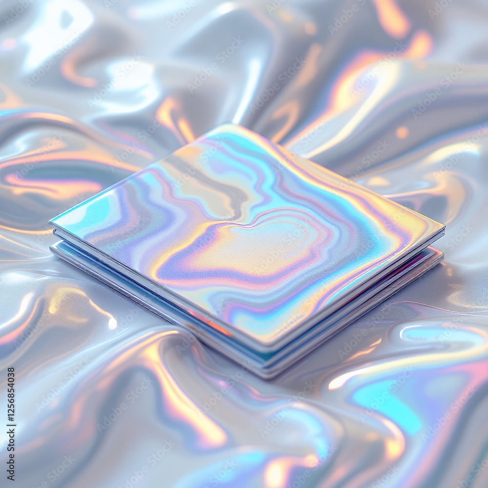 Poster abstract composition with iridescent panels realistic plastic shiny style on a lustrous background w