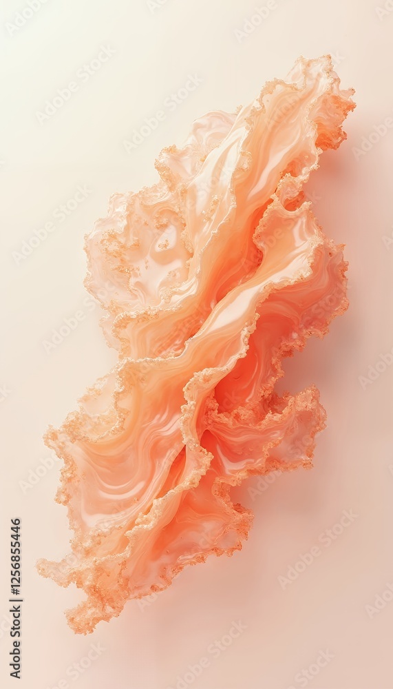 Poster abstract rendering of a plastic shiny piece of art with a coral like formation with orange and cream