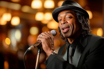 Elegant jazz singer performing live in a nightclub
