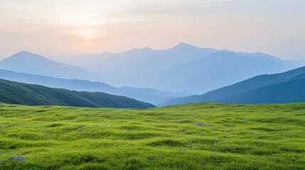 Fototapeta premium Breathtaking Mountain Landscape at Dusk with Lush Greenery