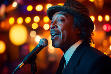 Charismatic jazz singer performing live on stage during international jazz day