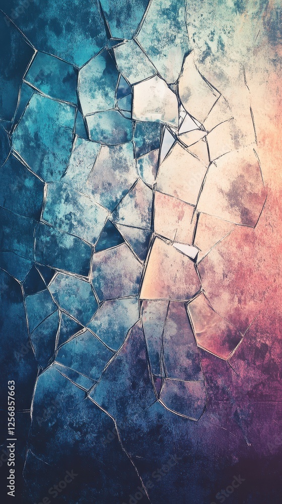 Poster abstract multicolored shattered surface texture with mosaic like effect