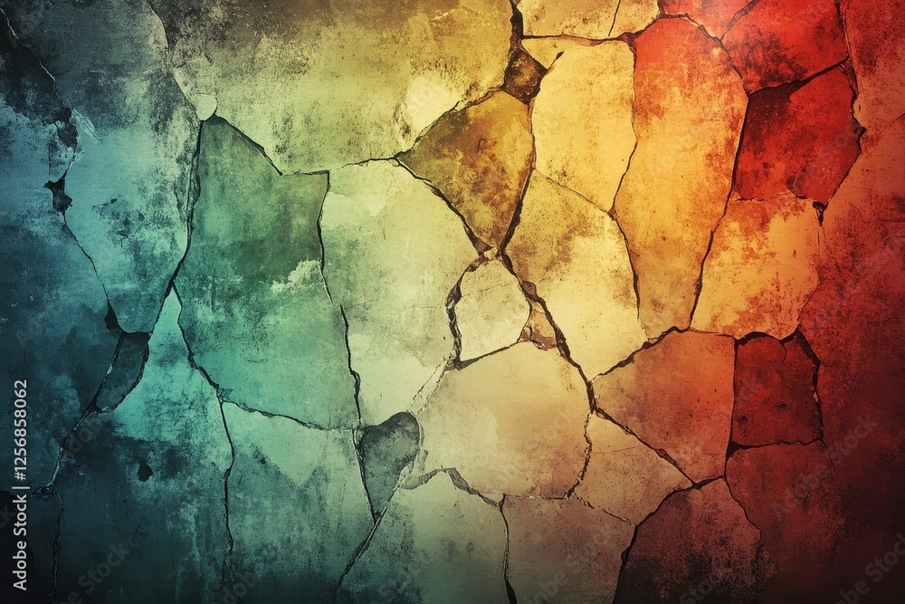 Poster fractured concrete surface displaying a gradient of vibrant colors