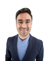 Portrait of only one Man. White Background.