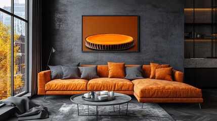 Fototapeta premium Cozy Living Room Featuring Plush Couch and Whimsical Cupcake Art Piece on the Wall Creating a Playful and Inviting Atmosphere Perfect for Relaxation and Enjoyment with Friends and Family