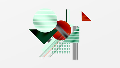 Geometric Abstract Background with Bold Shapes and Contrasting Colors. Circles, triangles, squares and lines with shadow effect