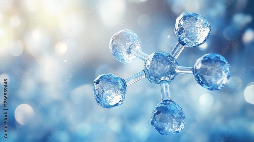 Poster hyper-realistic molecular structure illustration with liquid-like crystal and symmetrical design in 