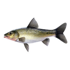 detailed illustration of fish with streamlined body, featuring silver and greenish coloration, prominent fins, and slightly open mouth, showcasing its natural beauty