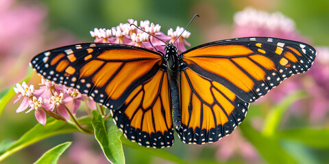 Naklejka premium Monarch Butterfly on Flower | Nature Wildlife Close-Up