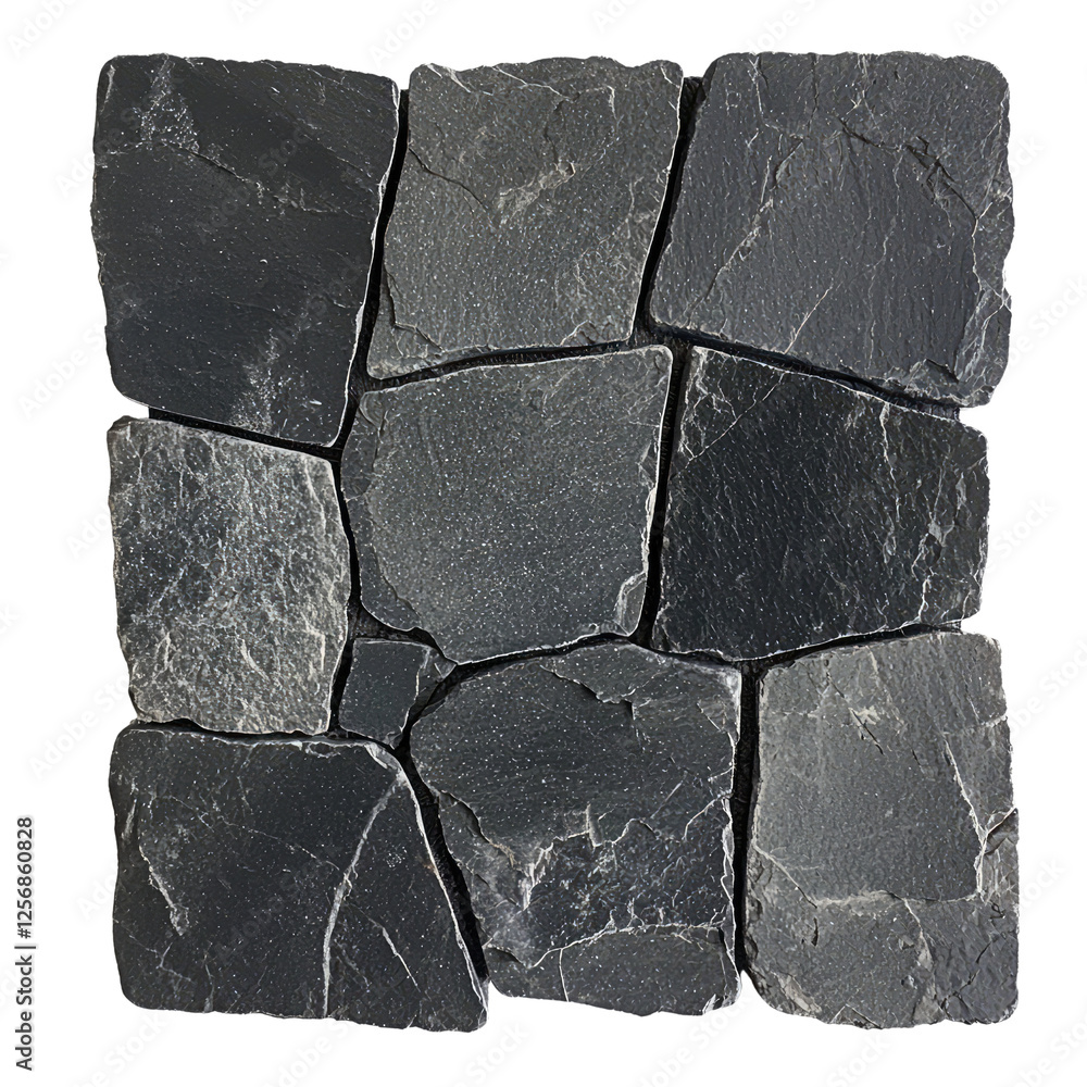 Poster textured black stone tiles arranged in square pattern, ideal for flooring or wall design. natural va