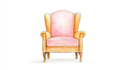 Fototapeta premium Vintage Armchair with Soft Pink Upholstery and Wooden Legs. Generative AI