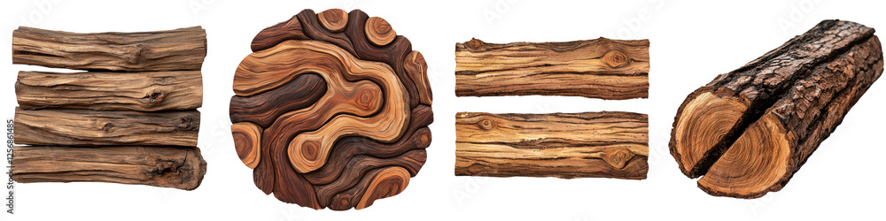 Aufkleber collection of various rustic natural wooden textures and patterns in different shapes and forms such