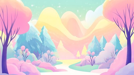 Fototapeta premium Pastel Landscape Featuring Trees and Rolling Hills