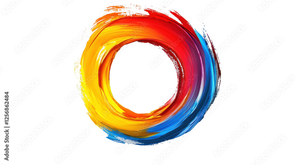 Poster colorful paint stroke creating a circular frame on transparent background