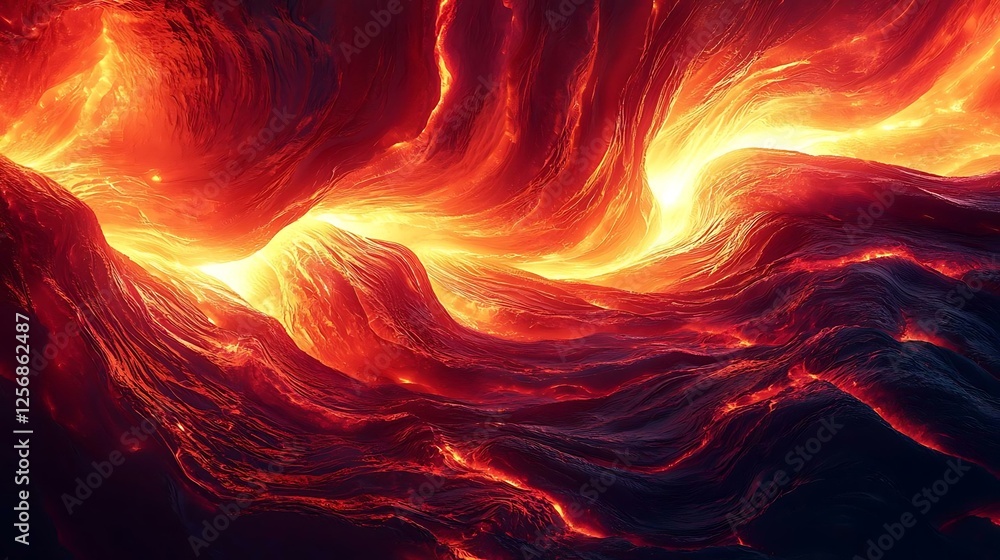 Aufkleber hot intense spread fiery lava flow abstract design with swirling red and orange patterns in a digita