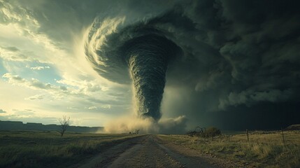 Giant destructive tornado approaching farm land