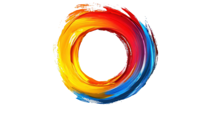 Colorful paint stroke creating a circular frame on transparent background