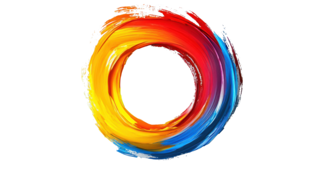 Colorful paint stroke creating a circular frame on transparent background